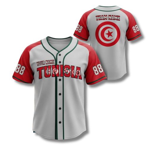 Discover Custom Tunisia Baseball Jersey with Name Number, Personalized Team Gift Shirt