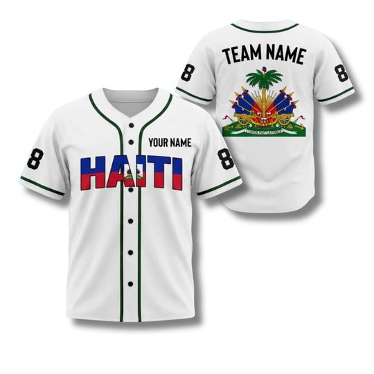 Discover Personalized Haiti Baseball Jersey Button Up Shirt with Custom Name Number and Team Name, Unisex Fan Gear