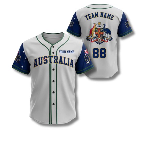 Personalized Australia Baseball Jersey Shirt Custom Name Number Button Up Unisex Fan Gift