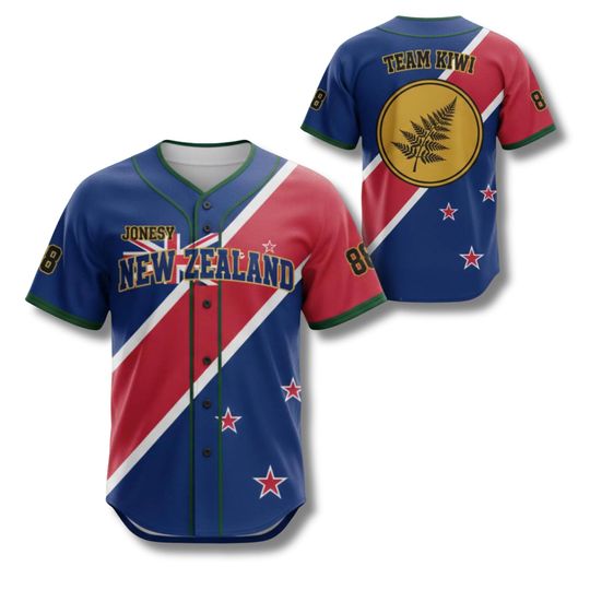 Discover Personalized New Zealand Inspired Baseball Jersey Button Up Shirt Custom Name Number