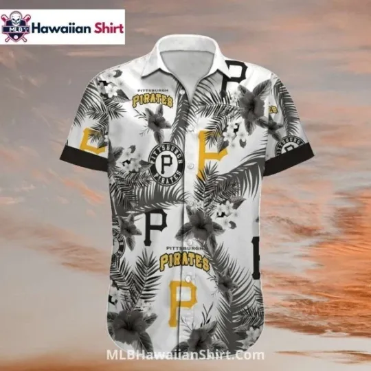 Discover White Floral Black Palm Pittsburgh Baseball Team Piratess Aloha Shirt