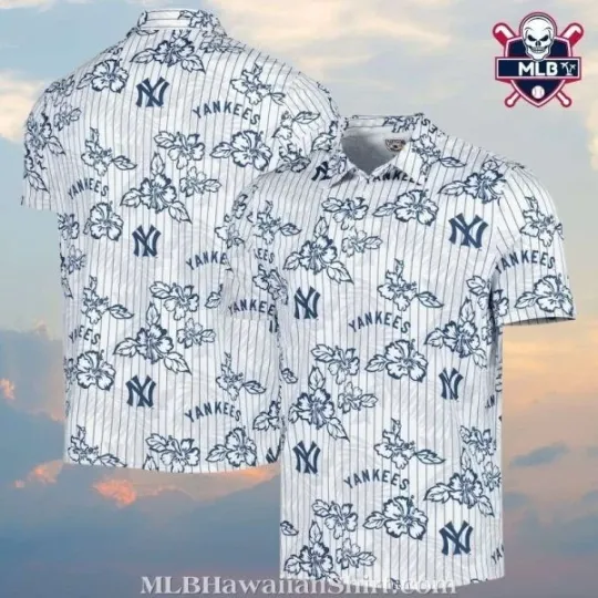 Discover New York Baseball Team Yankeess Floral Pinstripe Classic Aloha Shirt