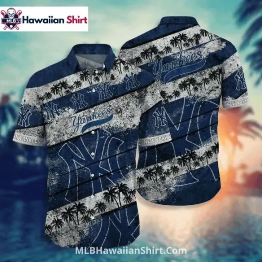 Discover Vintage Stripes Palm New York Baseball Team Yankeess Aloha Shirt For Summer