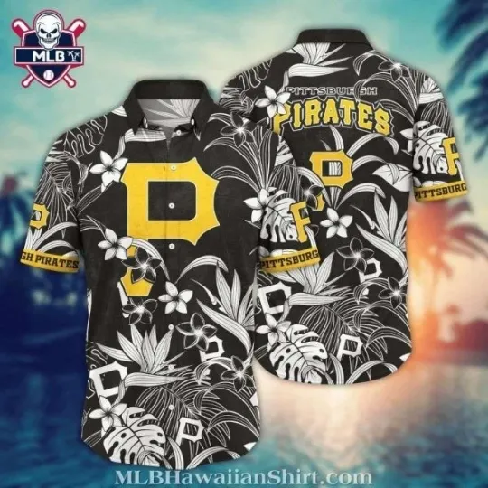 Discover Monochrome Floral Pittsburgh Baseball Team Piratess Hawaiian Aloha Shirt