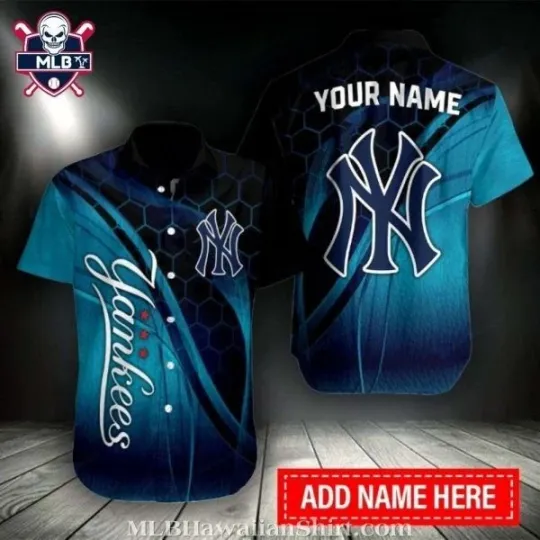 Discover New York Baseball Team Yankeess Aloha Shirt With Swirling Blue Ombre Design