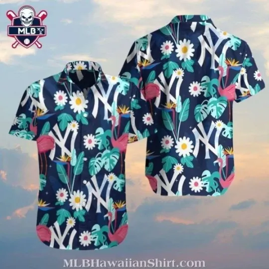 Discover New York Baseball Team Yankeess Floral Tropical Shirt With Lush Botanical Print