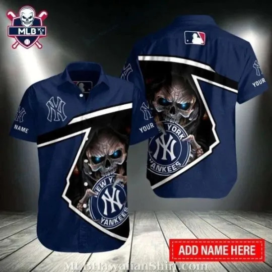 Discover New York Baseball Team Yankeess Fierce Skull Lightning Custom Name Navy Tropical