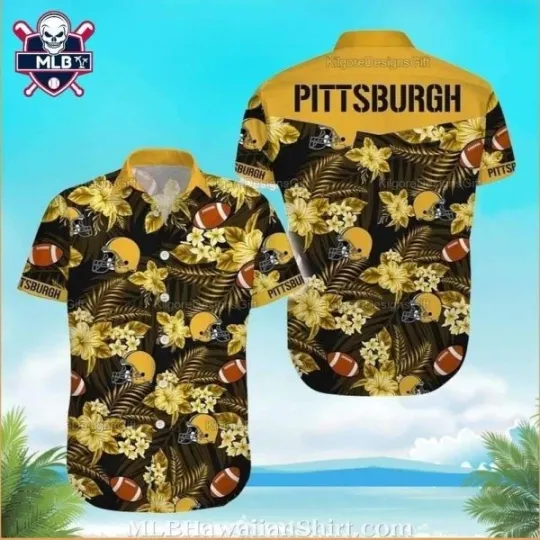 Discover Tropical Flowers And Helmet Pittsburgh Baseball Team Piratess Hawaiian Shirt