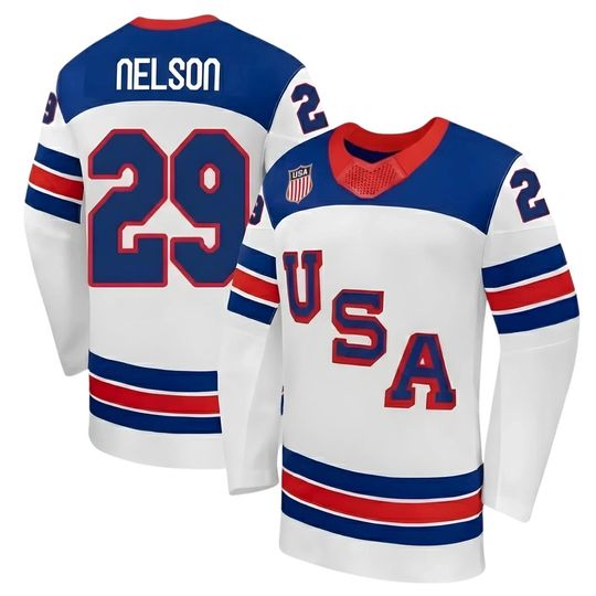 Discover Men's #29 Nelson Hockey Jersey - USA 2026 Winter White Shirt