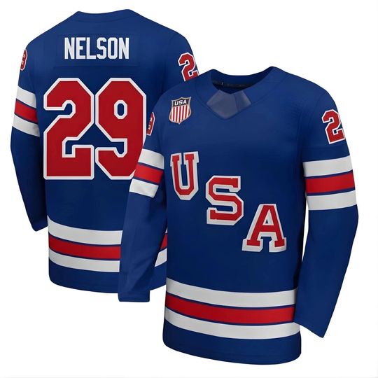 Discover Men's #29 Nelson Hockey Jersey - USA 2026 Winter Royal Shirt