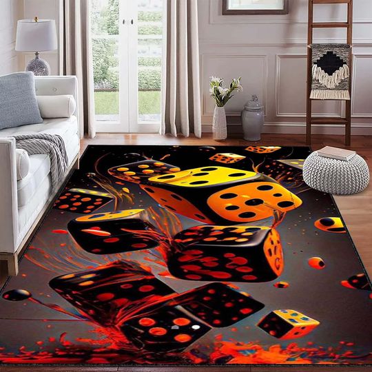 Discover Lucky Dice Carpet,  Modern Game Room Carpet,Carpet of the Lucky Ones, Casino Theme, Colorful Dice Mat, Boys Room Rug, Gamer Area Rug