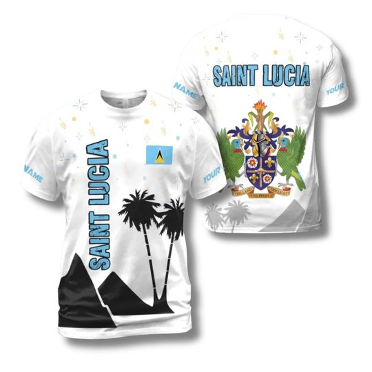 Discover Custom Saint Lucia Shirt with Personalized Name, St Lucia Flag and Coat of Arms T Shirt