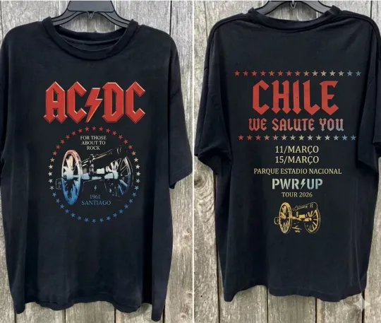 Discover AC DC Chile PWR Up Tour 2026 T-Shirt Two Sided 1pc Black Fast Ship