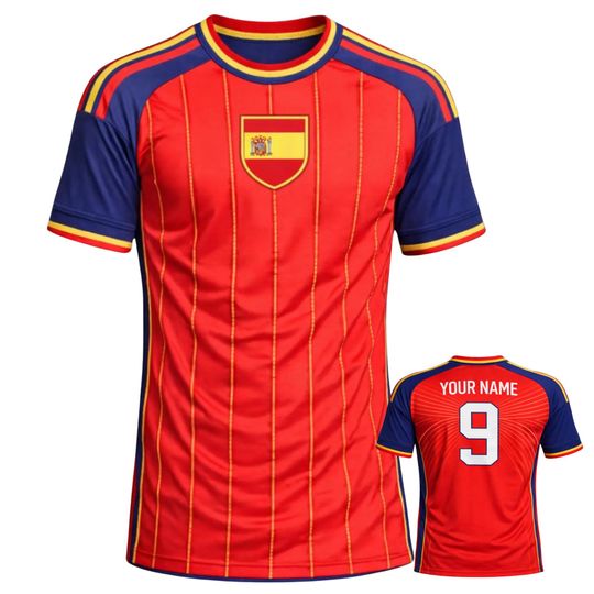 Discover Spain Soccer 3D Fan Shirt with Personalized Name and Number, Unisex Red Navy Retro Pinstripe Football Jersey