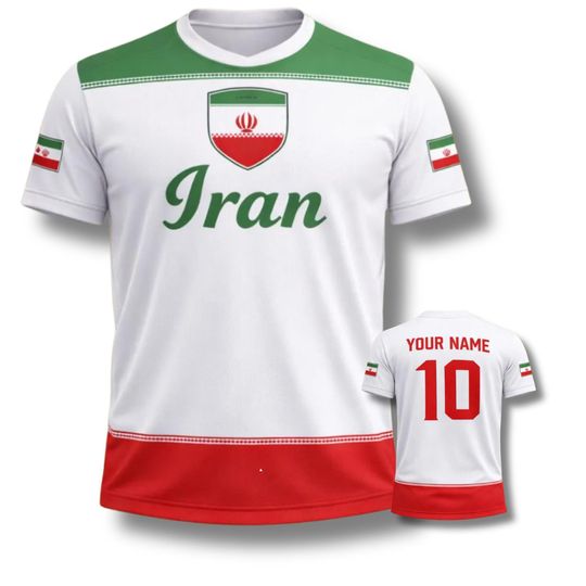 Discover Iran Soccer Jersey 3D Fan Shirt, Personalized Name and Number, Unisex Football T-Shirt, Iran Flag Design, Custom Team Gift