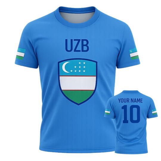 Discover Custom Uzbekistan Soccer Jersey with Name and Number, UZB Football Fan Shirt, Personalized National Team Supporter Unisex Match Day Top