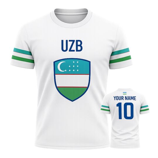 Discover Uzbekistan Soccer Jersey 3D T-Shirt with Custom Name and Number, Unisex National Team Fan Top