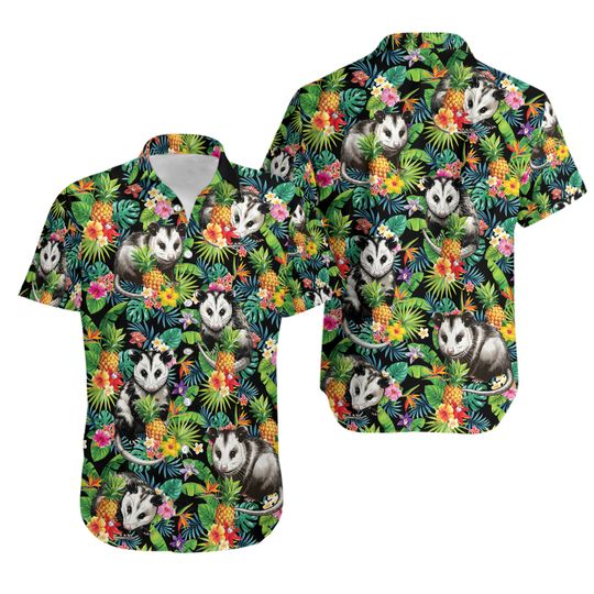 Tropical Opossum Hawaiian Shirt, Opossum Lover Summer Button Down Shirt, Tropical Forest Shirt, Opossum Shirt