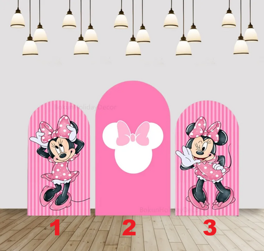 Minnie Mouse Pink Arch Backdrop Cover, Kids Birthday Party Decor