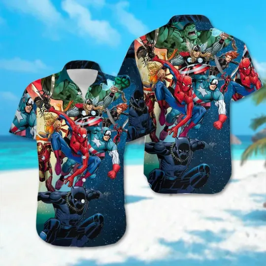 Disney Funny Avengers Superhero Black Panther Spider Man Iron Man Hawaiian Shirt
