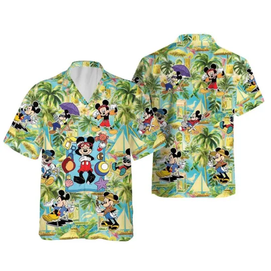 Discover Disney Mickey Palm Tree Tropical Beach Vacation Summer Vibe Aloha Hawaiian Shirt