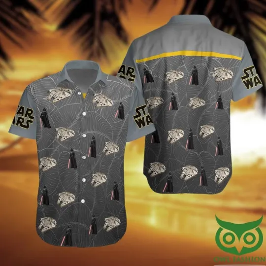 Discover Disney Star Wars Symbols Gray Leaves Tropical Aloha Hawaiian Shirt