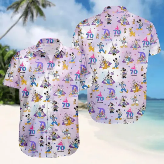 Discover Disney Mickey Castle Disneyland 70th Anniversary Summer Vibe Hawaiian Shirt