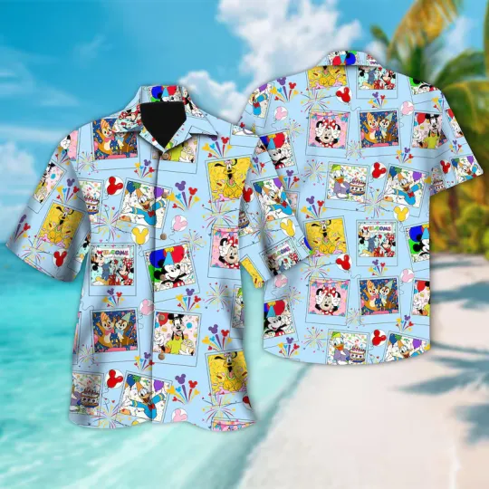 Discover Disney Mickey And Friends Birthday Balloon Disneyland Birthday Hawaiian Shirt