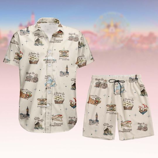 Discover Neverland Button Shirt Shorts, Fantasy Adventure Button Shirt, Magical Theme Hawaii Shorts, Explorer Hawaiian Shirt, Holiday Gift