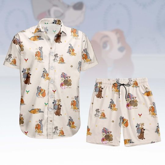 Discover Lady and the Tramp Button Shirt Shorts, Disney Dogs Button Shirt, Dog Lover Hawaii Shorts, Cartoon Hawaiian Shirt, Birthday Gift