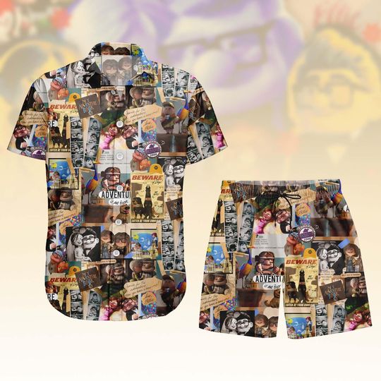 Discover Disney Up Button Shirt Shorts, Pixar Up Button Shirt, Adventure Hawaiian Shirt, Carl And Ellie Hawaii Shorts, Family Gift