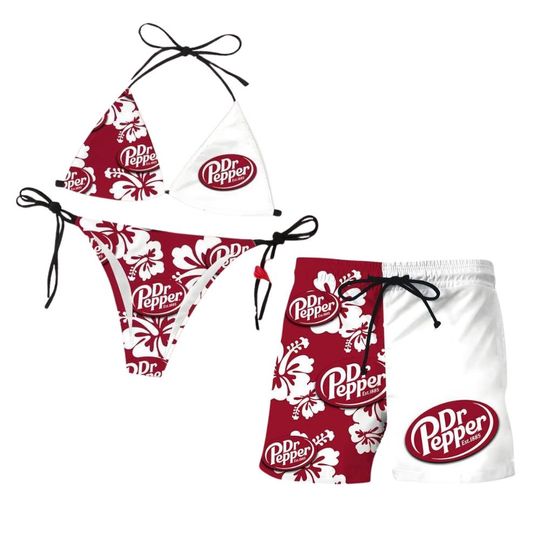 Discover [Shorts not included] Dr Pepper Floral Swimwear, Featuring Iconic Beverage Graphics, Adjustable Triangle Bikini Top
