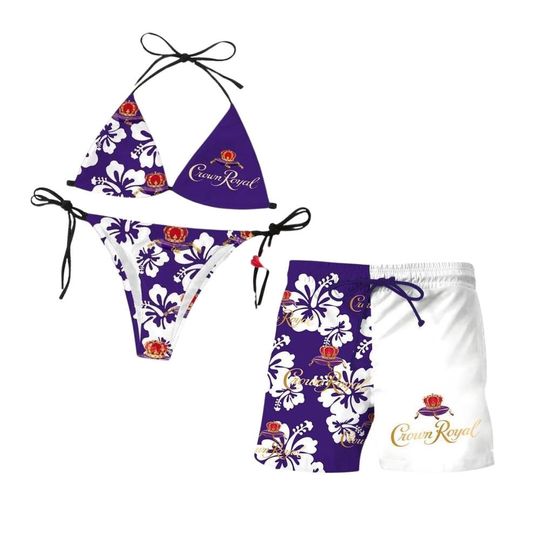 Discover [Shorts not included] Crown Royal Swimwear Set Featuring Iconic Beverage Graphics, Adjustable Triangle Bikini Top