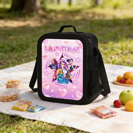 Discover Huntrix Pink Heart Insulated Lunch Bag, Kpop Demon Hunters Tote with Strap - Fan Gift