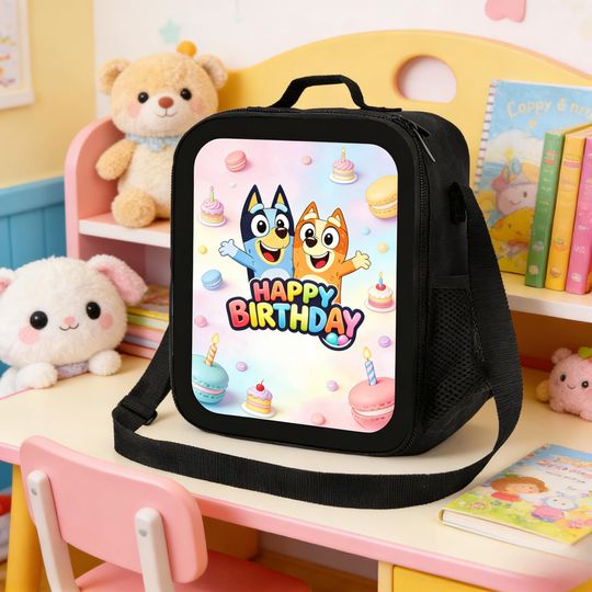 Discover BlueyDad and Bingo Happy Birthday Insulated Lunch Bag, Kids Party Meal Box