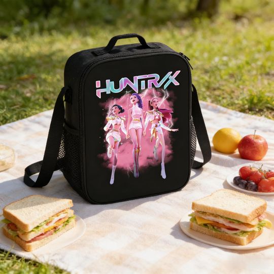 Discover Huntrix Kpop Insulated Lunch Bag, Pink Lightning Design for Kids School