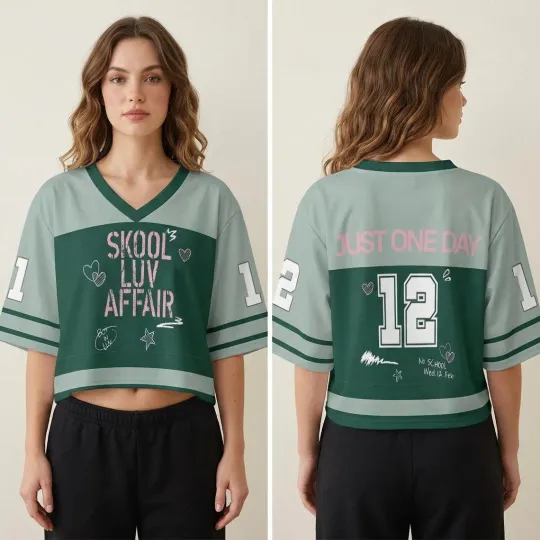 BTS Skool Luv Affair Themed Crop Jersey, 2026 World Tour BTS Merch Shirt