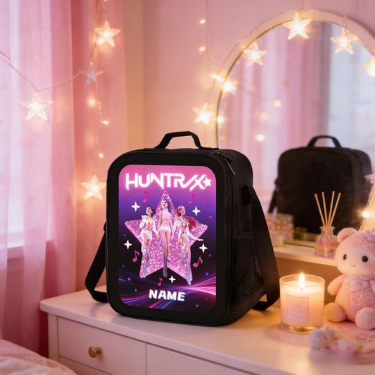Huntrix Kpop Lunch Bag, Custom Name Demon Hunters Lunchbox, Personalized Anime Girls School Tote