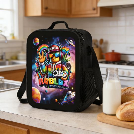 Roblox Galaxy Insulated Lunch Bag, Gamer Kids Lunch Tote with Strap - Gift for Gamers