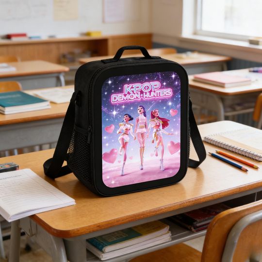 Huntrix Trio Kpop Demon Hunters Lunch Tote, Pastel Idol Design - Gift for little girls