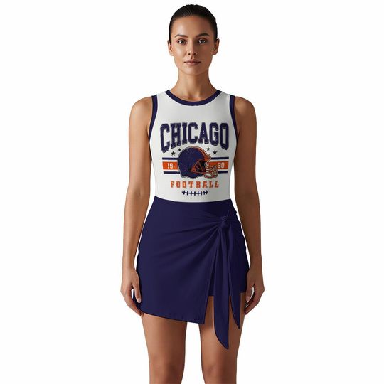 Discover Chicago Sleeveless Bodysuit Dress, Womens Swimsuit Dress, One Piece Swim Dress, Cute Summer Fit