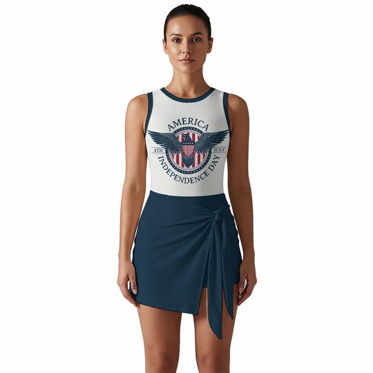 Discover Fourth Of July Sleeveless Bodysuit Dress, Womens Swimsuit Dress, One Piece Swim Dress, Patriotic Out