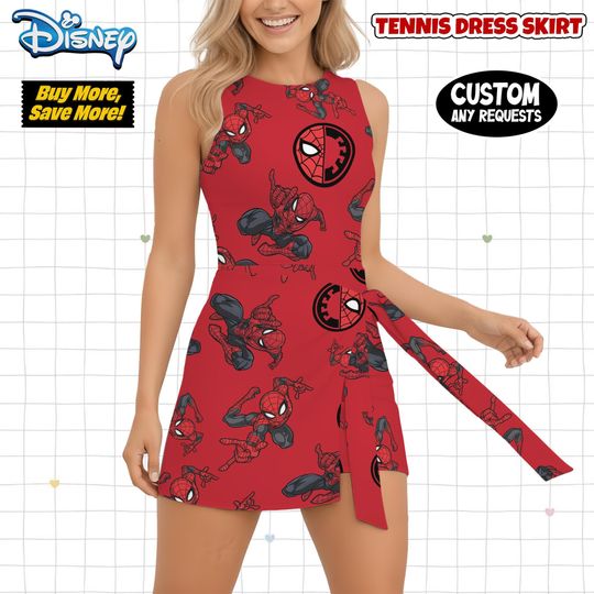 Spider Tennis Dress Skirt, Spider Man Cartoon Tennis Dress Skirt, Spiderman Tennis Dress Skirt, Spider Man Friends Tennis Dress Skirt