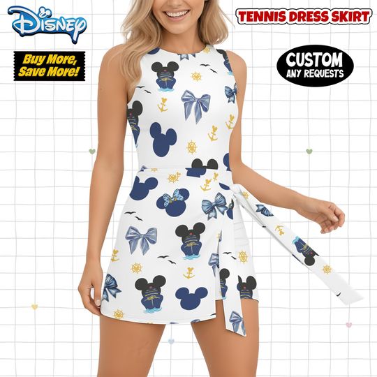 Discover Mickey Sling Tennis Dress Skirt, Mickey Bow Tennis Dress Skirt, Cute Summer Beach Outfit, Disney Cruise Vacation Dress, Summer Gift For Her