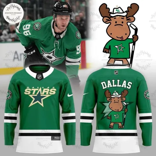 Dallas Star 2025 Kelly Green Doodled Moose Uniform Hockey Jersey Fanmade
