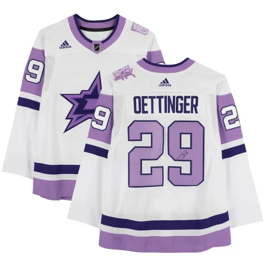 Discover Oettinger Dallas Star Autographed Hockey Fights Cancer Jersey Fanmade