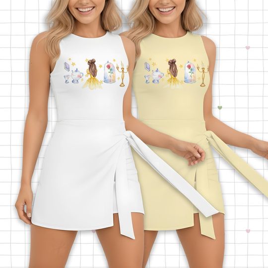 Belle Princess Coquette Bow Tennis Dress Skirt, Disney Princess Dress, Disney Tennis Dress Skirt