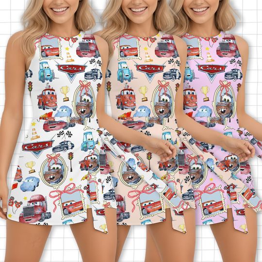 Coquette Bows Disney Cars  Tennis Dress Skirt, Lightning McQueen Mater Doc Hudson Sally Carrera Birthday Cars Family Dress