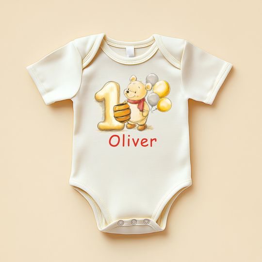 Discover Personalized First Birthday Bear Bodysuit