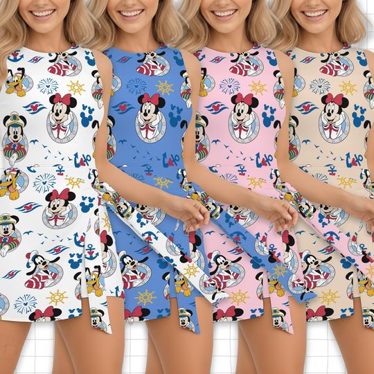 Discover Blue Plaid Sailor Tennis Dress, Mickey Mouse Disney Cruise Skort, Nautical Castaway Cay Outfit, Wish Vacation Wear Running